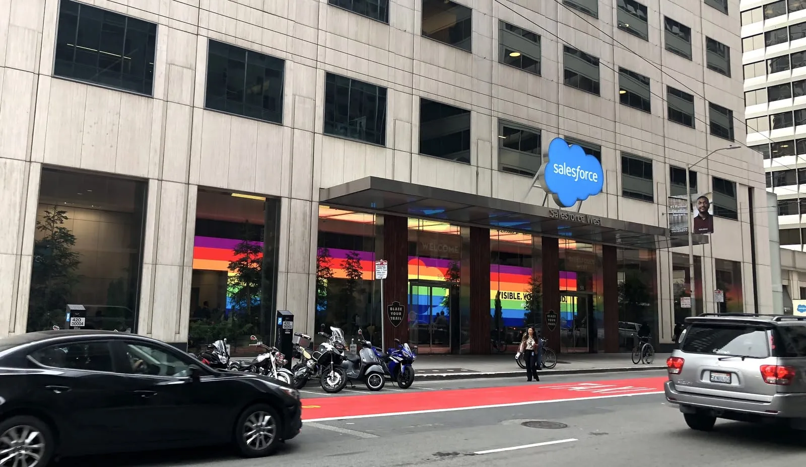 The Salesforce Tower seen from the street outside