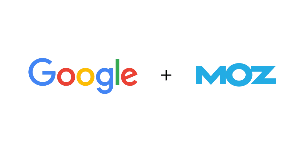 The Google logo and the Moz logo side by side, joined by a plus sign.