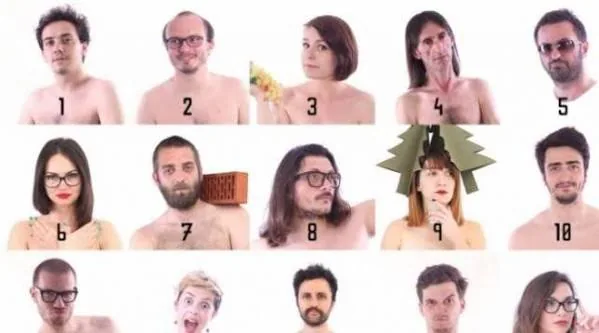 The Partia e Fortë candidate grid: rows of numbered bare-shouldered portraits, several of them holding props such as a pineapple, a brick and a paper fir tree.